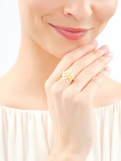 Pierścionek z mosiądzu pozłacany z perłami