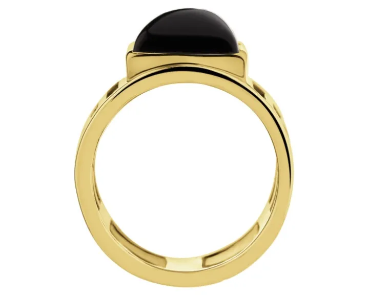 Pierścionek z mosiądzu pozłacany z agatem - sygnet