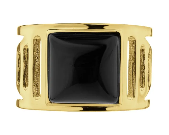 Pierścionek z mosiądzu pozłacany z agatem - sygnet