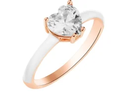 Pierścionek z mosiądzu pozłacany z kwarcem i emalią - serce