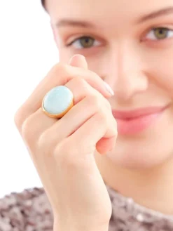 Pierścionek z mosiądzu pozłacany z amazonitem