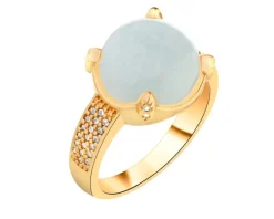 Pierścionek z mosiądzu pozłacany z amazonitem i cyrkoniami