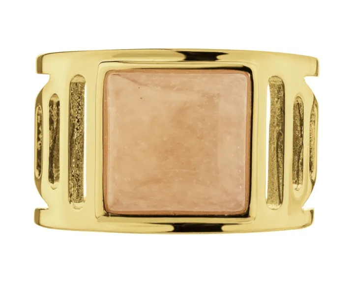 Pierścionek z mosiądzu pozłacany z kalcytem - sygnet