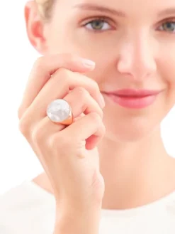 Pierścionek z mosiądzu pozłacany z masą perłową