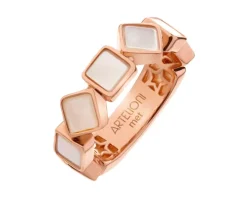 Pierścionek z mosiądzu pozłacany z masą perłową - kwadraty