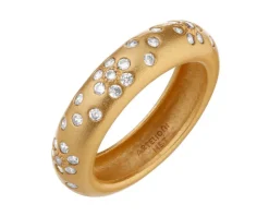 Pierścionek z mosiądzu pozłacany z cyrkoniami - kwiaty