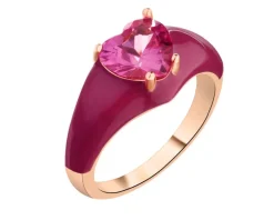 Pierścionek z mosiądzu pozłacany z kwarcem i emalią - serce