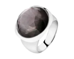 Pierścionek z mosiądzu rodowanego z detalem szklanym i masą perłową