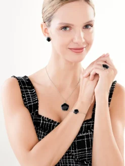 Pierścionek z mosiądzu rodowany z agatem