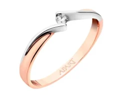 Pierścionek z różowego i białego złota z brylantem - 0,04 ct - próba 585