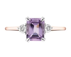 Pierścionek z różowego i białego złota z brylantami i ametystem - próba 585