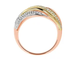 Pierścionek z różowego, żółtego i białego złota z diamentami - 0,27 ct - próba 585