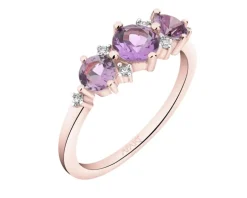 Pierścionek z różowego złota z diamentami i ametystami - próba 375