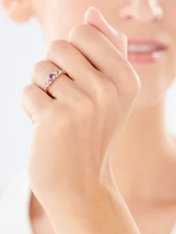 Pierścionek z różowego złota z diamentami i ametystami - próba 375