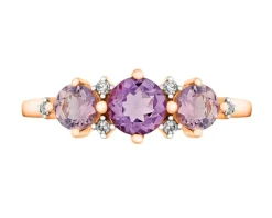 Pierścionek z różowego złota z diamentami i ametystami - próba 375