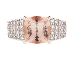 Pierścionek z różowego złota z brylantami i morganitem - próba 750