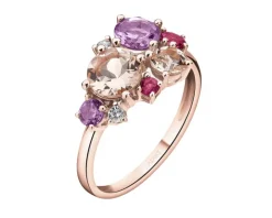 Pierścionek z różowego złota z brylantami i kamieniami ozdobnymi - próba 585