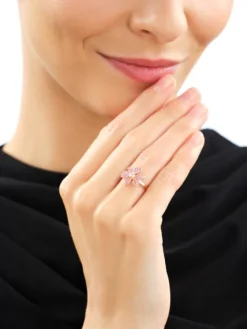 Pierścionek z różowego złota z brylantami i turmalinami - kwiat - próba 585