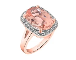 Pierścionek z różowego złota z diamentami i morganitem - próba 585
