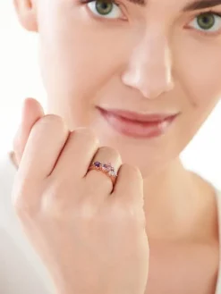 Pierścionek z różowego złota z diamentami, ametystami i tanzanitem - próba 375