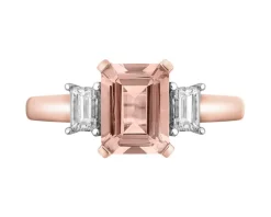 Pierścionek z różowego złota z diamentami i morganitem - próba 585