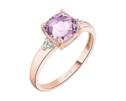 Pierścionek z różowego złota z diamentami i ametystem - próba 375