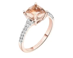 Pierścionek z różowego złota z brylantami i morganitem - próba 585