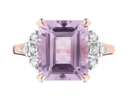 Pierścionek z różowego złota z brylantami i ametystem - próba 585