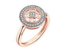 Pierścionek z różowego złota z diamentami – rozeta - 0,09 ct - próba 585