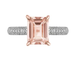 Pierścionek z różowego złota z brylantami i morganitem - próba 585