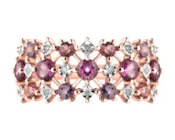 Pierścionek z różowego złota z diamentami i kamieniami ozdobnymi - próba 585