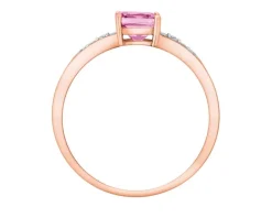 Pierścionek z różowego złota z brylantami i różowym topazem - próba 375