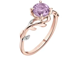 Pierścionek z różowego złota z diamentami i ametystem - próba 375