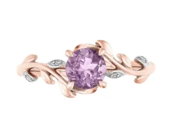 Pierścionek z różowego złota z diamentami i ametystem - próba 375