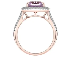 Pierścionek z różowego złota z brylantami i ametystem - próba 585