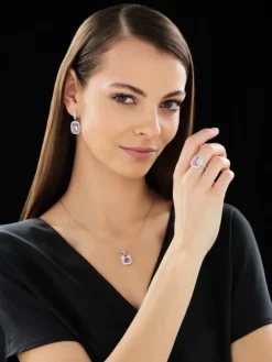 Pierścionek z różowego złota z brylantami i ametystem - próba 585