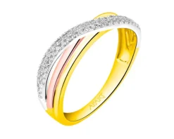 Pierścionek z żółtego, białego i różowego złota z diamentami - 0,15 ct - próba 585
