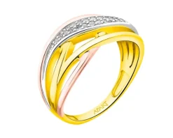 Pierścionek z żółtego, białego i różowego złota z diamentami - 0,07 ct - próba 585