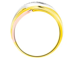 Pierścionek z żółtego, białego i różowego złota z diamentami - 0,07 ct - próba 585