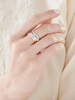 Pierścionek  z żółtego, białego i różowego złota z diamentami - 0,31 ct - próba 585