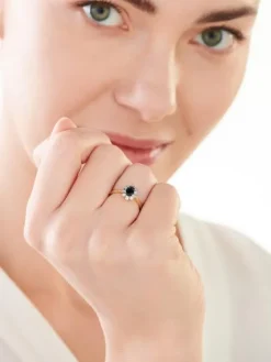 Pierścionek z żółtego i białego złota z diamentami i szafirem - próba 585