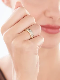 Pierścionek z żółtego i białego złota z brylantem - 0,008 ct - próba 585