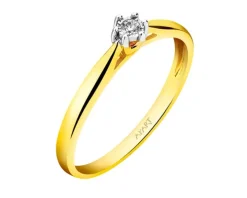 Pierścionek z żółtego i białego złota z brylantem - 0,03 ct - próba 585