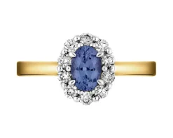 Pierścionek z żółtego i białego złota z brylantami i tanzanitem - próba 585