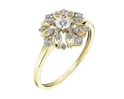 Pierścionek z żółtego i białego złota z brylantami - rozeta - 0,21 ct - próba 585