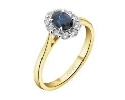 Pierścionek z żółtego i białego złota z brylantami i szafirem - próba 585