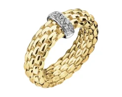 Pierścionek z żółtego i białego złota z brylantami - 0,10 ct - próba 750