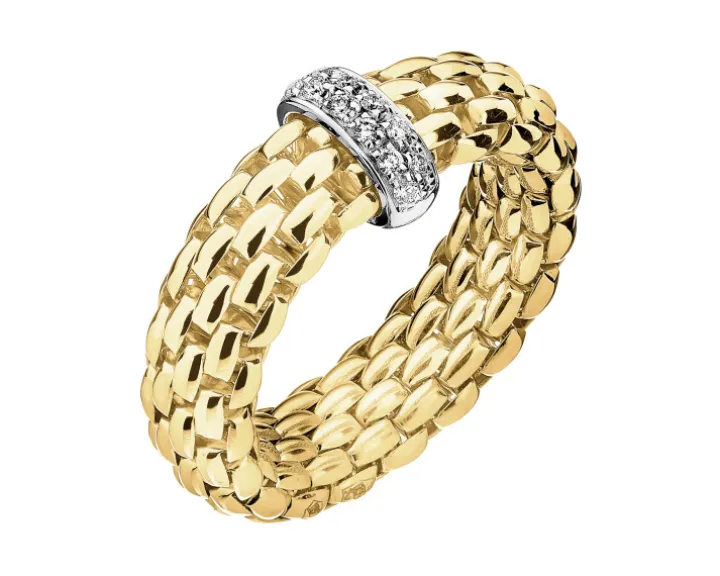 Pierścionek z żółtego i białego złota z brylantami - 0,10 ct - próba 750