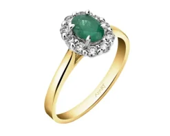 Pierścionek z żółtego i białego złota z brylantami i szmaragdem - próba 585