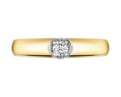 Pierścionek z żółtego i białego złota z brylantem - 0,08 ct - próba 585